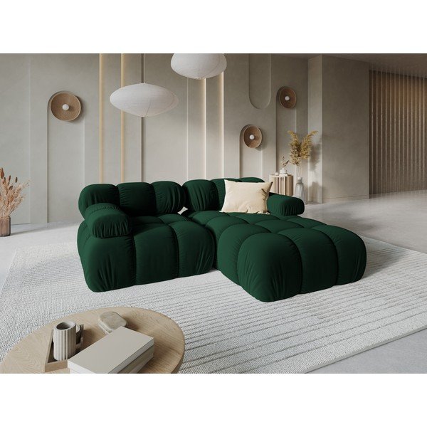 Tamsiai žalios spalvos modulinė kampinė sofa iš velveto (su dešiniuoju kampu/su gultu) – Micadoni -image-1