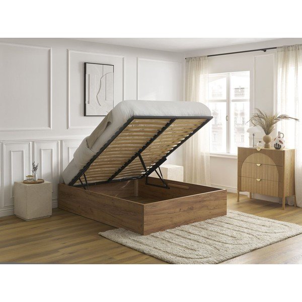 Rudos spalvos dvigulė lova iš medžio drožlių plokštės iš beržo su sandėliavimo vieta/be galvūgalio su lovos grotelėmis 140x190 cm Mara – Bobochic Paris-image-2