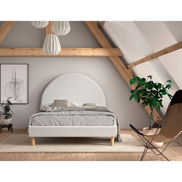 Viengulė audiniu dengta lova baltos spalvos su lovos grotelėmis 140x200 cm MOON – Vipack-image-1