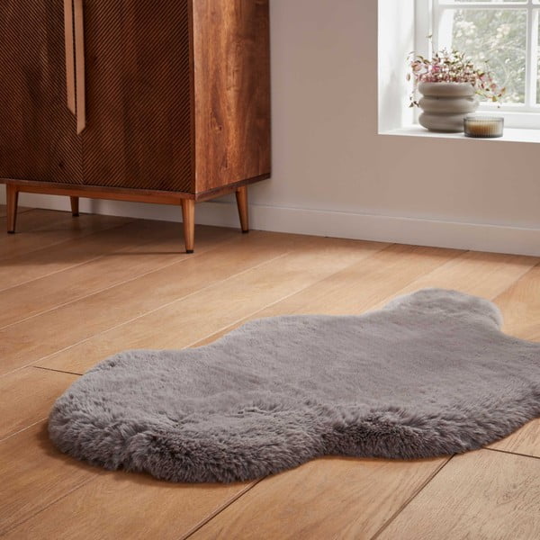 Sintetinė oda ir kailis pilkos spalvos 60x90 cm Super Teddy – Think Rugs-image-2