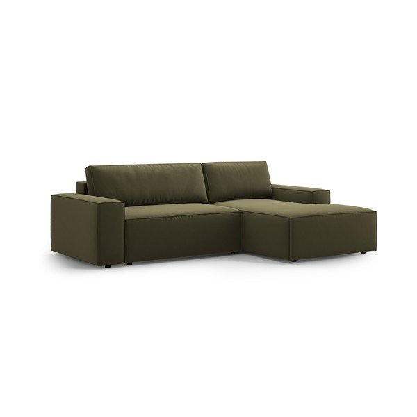 Iš velveto sulankstoma/su sandėliavimo vieta kampinė sofa žalios spalvos (su dešiniuoju kampu/su gultu) Jodie – Micadoni -image-3