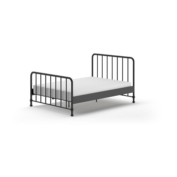 Viengulė lova iš metalo juodos spalvos su lovos grotelėmis 140x200 cm BRONXX – Vipack