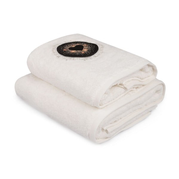 Baltas rankšluosčių ir baltų vonios rankšluosčių rinkinys su "Espérance" spalvų detalėmis