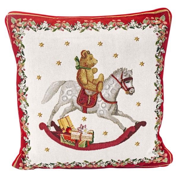 Raudonos ir baltos spalvos medvilnės dekoratyvinė pagalvėlė su kalėdiniu motyvu Villeroy & Boch Toys Fantasy, 45 x 45 cm