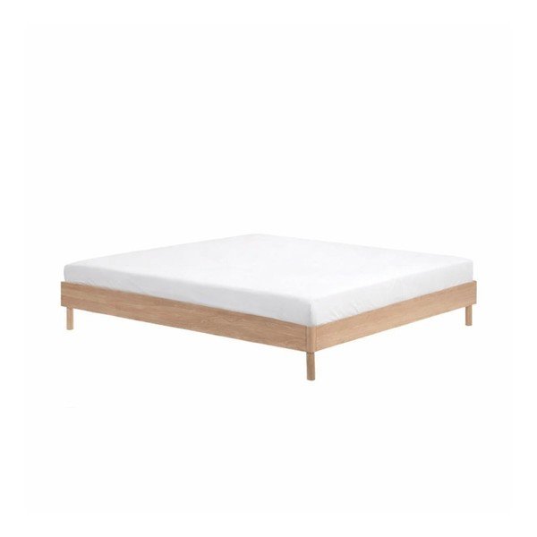 Natūralios spalvos iš ąžuolo masyvo dvigulė lova be galvūgalio be grotelių 160x200 cm Forrest – Vipack