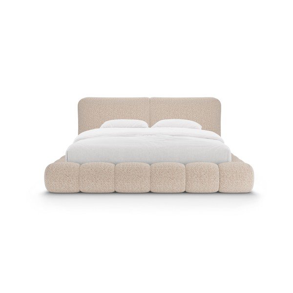 Pilkai smėlinės spalvos dvigulė lova audiniu dengta su sandėliavimo vieta su lovos grotelėmis 180x200 cm Solange – Micadoni -image-4