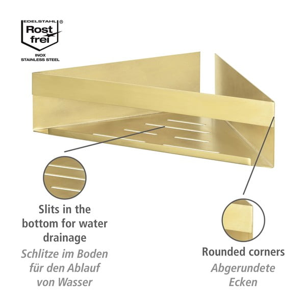 Kampinė aukso spalvos nerūdijančio plieno savadarbė vonios kambario lentyna Genova - Wenko-image-4