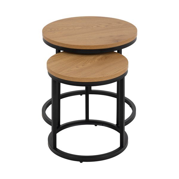 Apvalios formos šoniniai stalai 2 vnt. su ąžuolo dekoro stalviršiu ø 45 cm Spiro – Actona-image-3