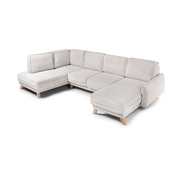 Iš kordinio velveto sulankstoma kampinė sofa smėlio spalvos (su kairiuoju kampu/„U“ formos) Tori – Bonami Selection-image-2
