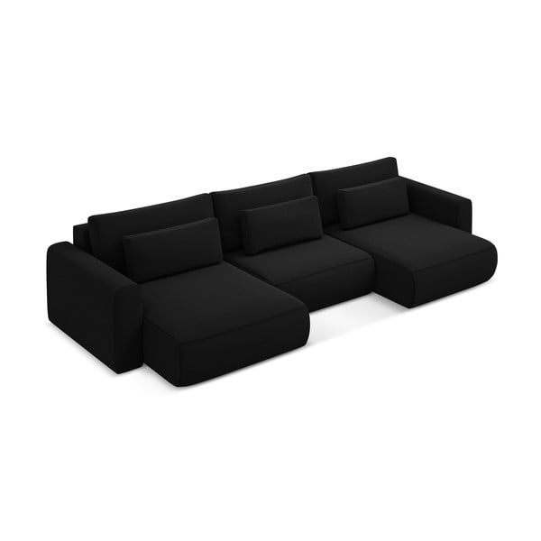 Juodos spalvos iš velveto sulankstoma/su sandėliavimo vieta kampinė sofa („U“ formos) Kapua – Makamii-image-4