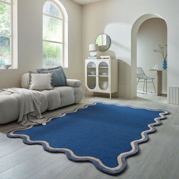Rankų darbo tamsiai mėlynos spalvos iš vilnos mišinio kilimas 160x230 cm Rivo Wool – Flair Rugs-image-1