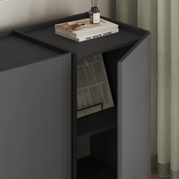 Antracito spalvos šoninė spintelė su anga laidams 180x80x45 cm Dorma – Kalune Design-image-3