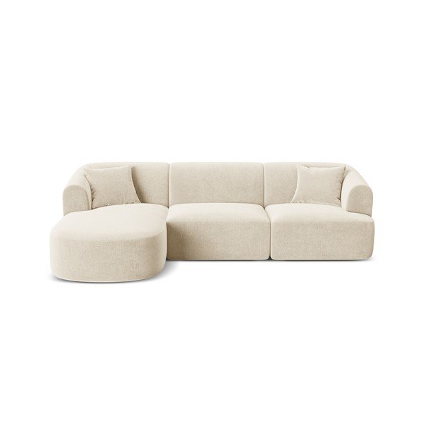 Smėlio spalvos kampinė sofa iš velveto (su kairiuoju kampu/su gultu) Campi – Cosmopolitan Design