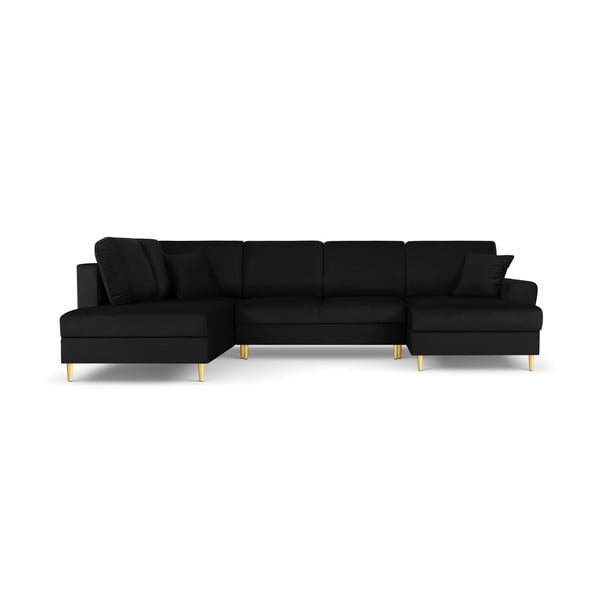 Juodos spalvos iš velveto sulankstoma/su sandėliavimo vieta kampinė sofa (su kairiuoju kampu/„U“ formos) Kyoto – Cosmopolitan Design