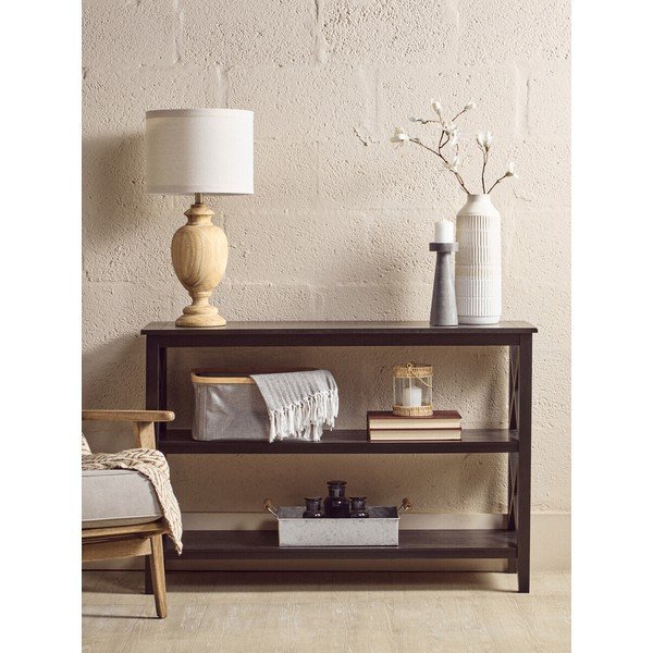 Juodos spalvos iš pušies masyvo pastatoma lentyna 120x81x40 cm Heritage – Premier Housewares-image-1