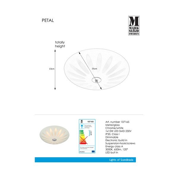 Baltas LED lubinis šviestuvas Markslöjd Petal, ø 35 cm-image-1