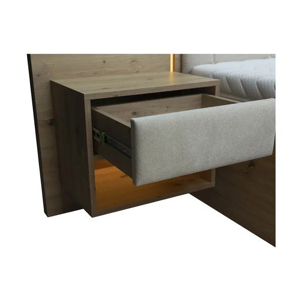 Smėlio spalvos dvigulė lova audiniu dengta/iš medžio drožlių plokštės su sandėliavimo vieta su lovos grotelėmis 180x200 cm Palmeraie – Bobochic Paris-image-4