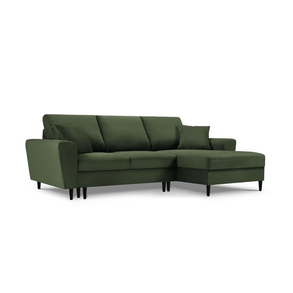 Žalia sulankstoma kampinė velvetinė sofa Kooko Home Jazz, dešinysis kampas-image-2