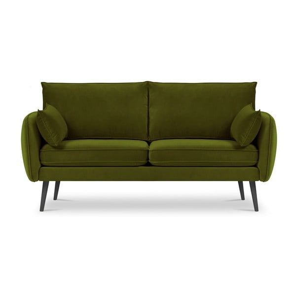 Žalia aksominė sofa su juodomis kojomis Kooko Home Lento, 158 cm