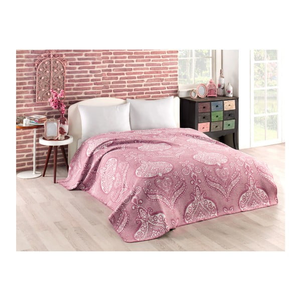 Rožinė antklodė su medvilnės mišiniu "Ornamental", 150 x 200 cm