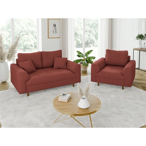 Raudonos plytų spalvos iš kordinio velveto sofa 150 cm Ariella – Ropez-image-4