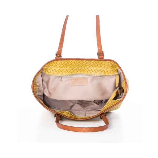 Garstyčių spalvos natūralios odos Federica Bassi Puro rankinė-image-4