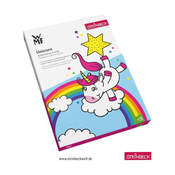 4 nerūdijančio plieno vaikiškų stalo įrankių rinkinys WMF Unicorn-image-2
