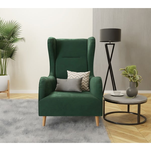 Krėslas tamsiai žalios spalvos su atlošu iš velveto Carole – Ropez-image-4