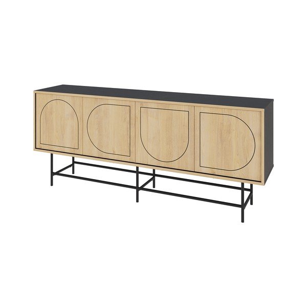 Žema šoninė spintelė juodos spalvos/natūralios spalvos iš ąžuolo 187x77,5 cm Giana – Marckeric-image-2