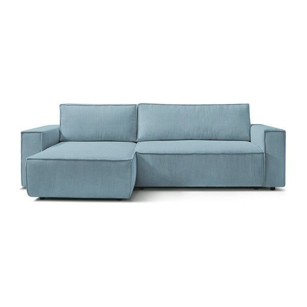 Sulankstoma kampinė sofa šviesiai mėlynos spalvos iš kordinio velveto (kintama) Nihad – Bobochic Paris