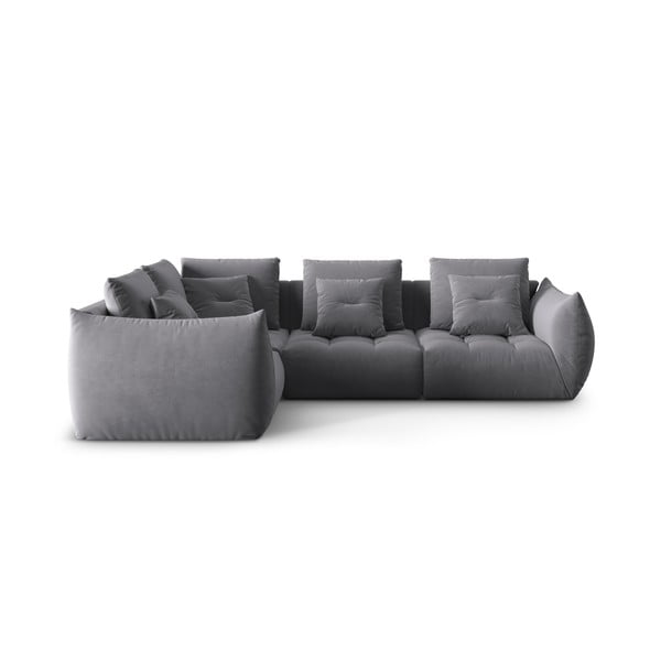 Tamsiai pilkos spalvos iš velveto kampinė sofa (su kairiuoju kampu/„L“ formos) Bloom – Micadoni 
