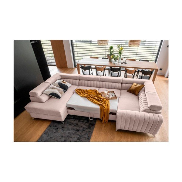 Rožinės spalvos sulankstoma/su sandėliavimo vieta kampinė sofa (su kairiuoju kampu/„U“ formos) Louis – ELTAP-image-3