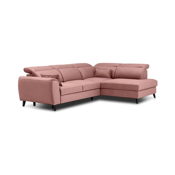 Rožinės spalvos iš velveto sulankstoma/su sandėliavimo vieta kampinė sofa (su dešiniuoju kampu/„L“ formos) Noble – ELTAP-image-2