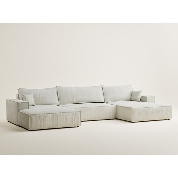 Kreminės spalvos sulankstoma/su sandėliavimo vieta kampinė sofa iš šenilinio audinio („U“ formos) Kyoto – Maison de Rêve-image-2