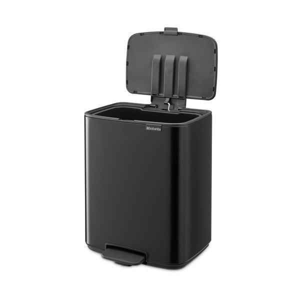 Matinės juodos spalvos šiukšliadėžė iš plieno su pedalu 12 l Bo – Brabantia-image-2