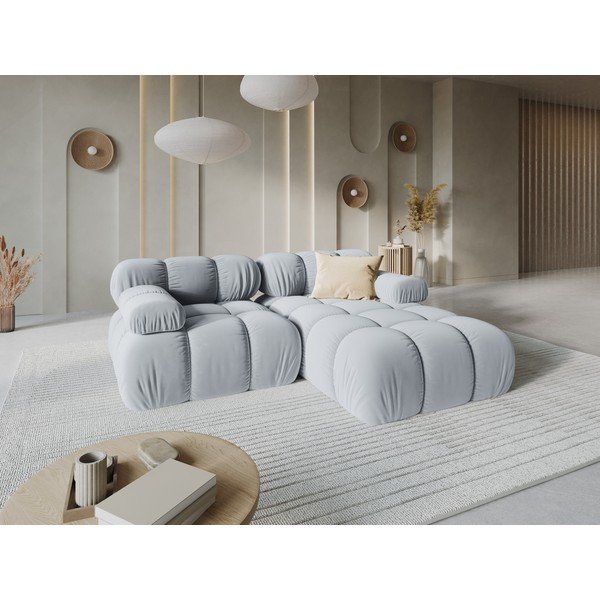 Pilkos spalvos modulinė kampinė sofa iš velveto (su dešiniuoju kampu/su gultu) – Micadoni -image-1