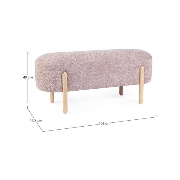 Rožinės spalvos paminkštinto audinio suolas iš boucle Dayla – Bizzotto-image-4