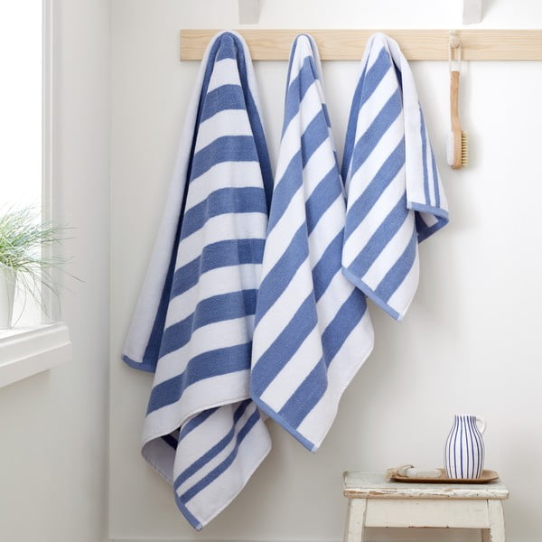 Iš medvilnės vonios rankšluostis baltos spalvos/mėlynos spalvos 90x140 cm Stripe Jacquard – Bianca