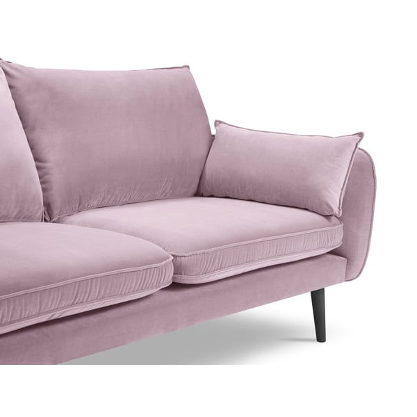 Šviesiai rožinė aksominė sofa su juodomis kojomis Kooko Home Lento, 198 cm-image-4