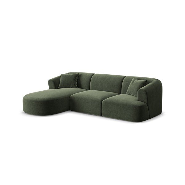 Žalios spalvos kampinė sofa iš velveto (su kairiuoju kampu/su gultu) Campi – Cosmopolitan Design-image-2