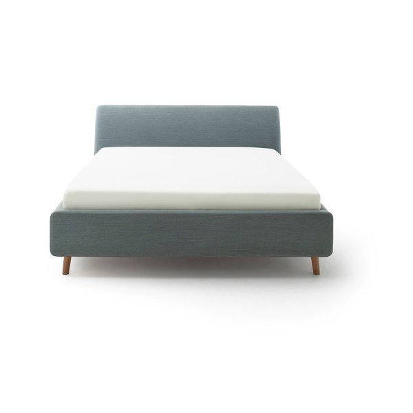 Žalios spalvos/mėlynos spalvos dvigulė lova audiniu dengta su sandėliavimo vieta su lovos grotelėmis 160x200 cm Mila – Meise Möbel-image-3