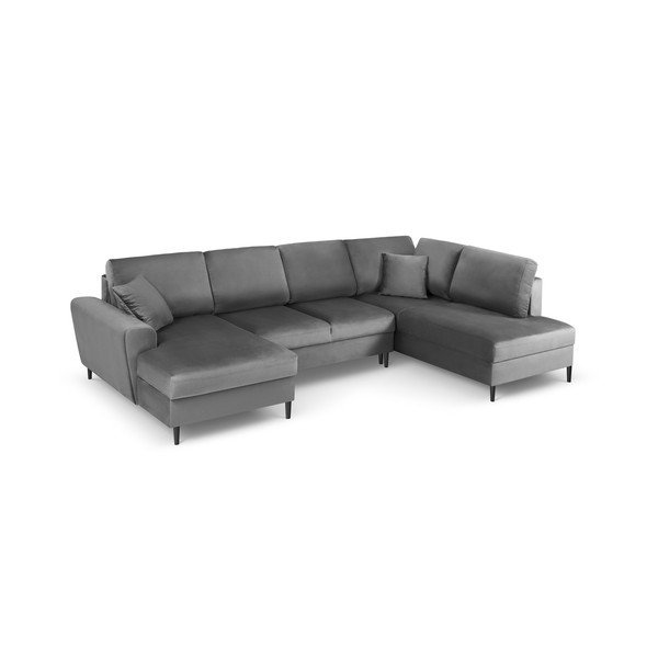 Šviesiai pilkos spalvos iš velveto sulankstoma/su sandėliavimo vieta kampinė sofa (su dešiniuoju kampu/„U“ formos) Kyoto – Cosmopolitan Design-image-1