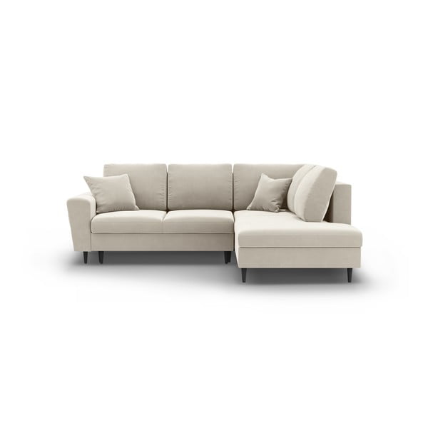 Smėlio spalvos iš velveto sulankstoma/su sandėliavimo vieta kampinė sofa (su dešiniuoju kampu/„L“ formos) Kyoto – Cosmopolitan Design