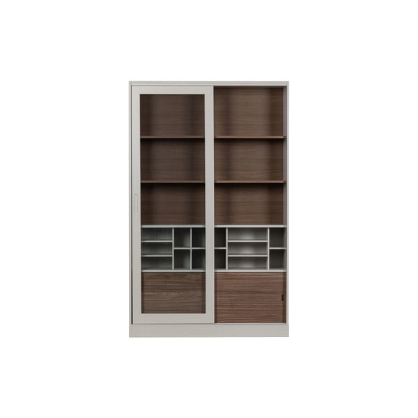 Vitrina šviesiai pilkos spalvos/natūralios spalvos su stumdomomis durimis iš pušies masyvo 125x200 cm James – WOOOD-image-3