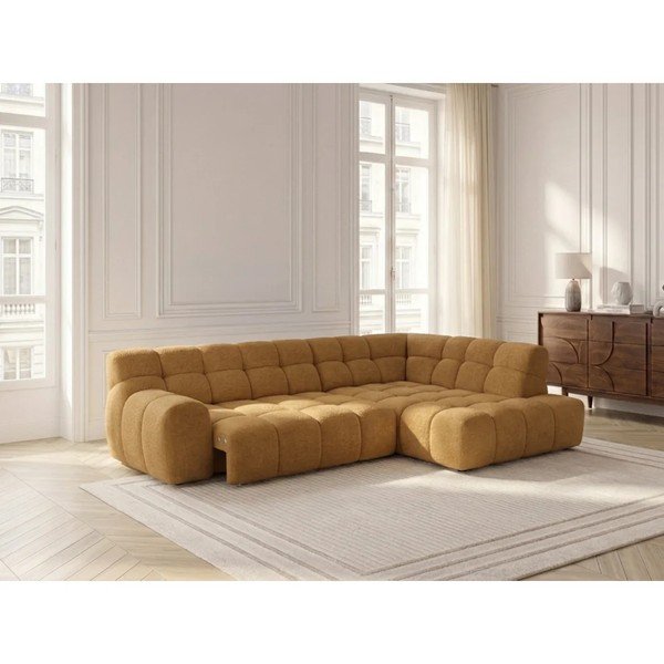 Geltonos spalvos sulankstoma/ar elektrisko sēdekļa regulēšanu kampinė sofa (su dešiniuoju kampu/„L“ formos) Andre – Bobochic Paris-image-3