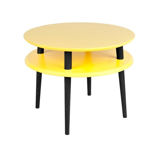 Geltonas žurnalinis staliukas juodomis kojomis "Ragaba UFO", Ø 57 cm