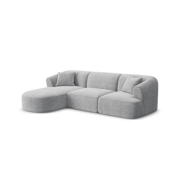 Šviesiai pilkos spalvos kampinė sofa iš kordinio velveto (su kairiuoju kampu/su gultu) Campi – Cosmopolitan Design-image-1