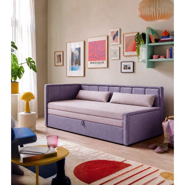 Rožinės spalvos iš šenilinio audinio sulankstoma/su sandėliavimo vieta sofa 214 cm Fulgeo – ELTAP-image-1