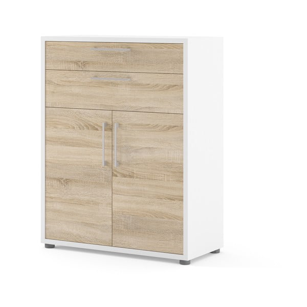 Modulinė knygų spinta baltos spalvos/natūralios spalvos iš ąžuolo 89x113 cm Prima – Tvilum-image-1