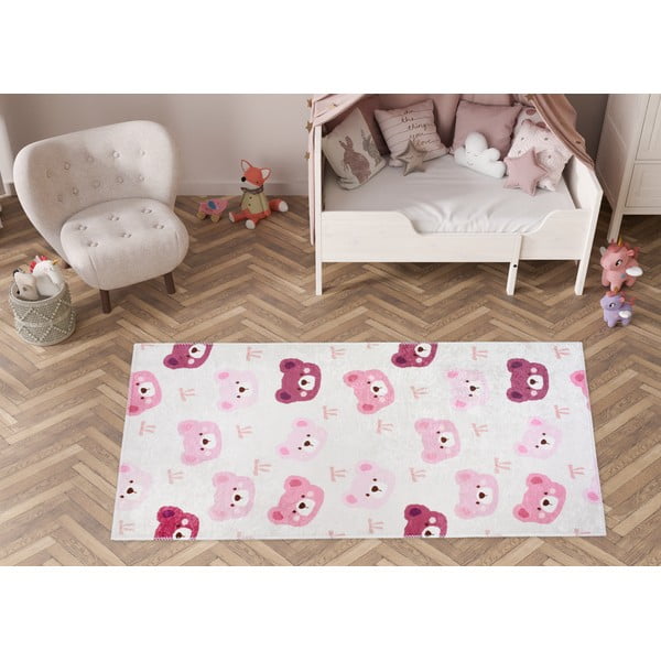 Skalbiamas rožinės spalvos/dramblio kaulo spalvos vaikiškas kilimas 120x180 cm Cute Teddies Pink – Vitaus-image-1